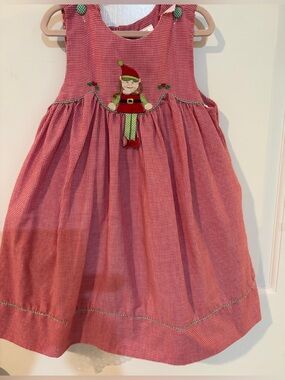 Petit Ami Red Gingham Kids Holiday Elf Pinafore Dress